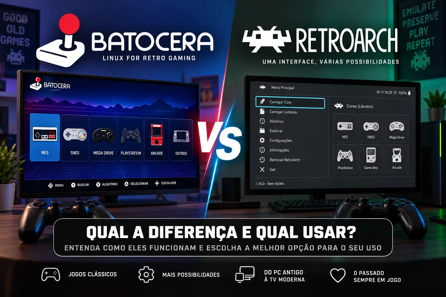 Escolha entre Batocera e RetroArch para diferentes usos de um PC antigo