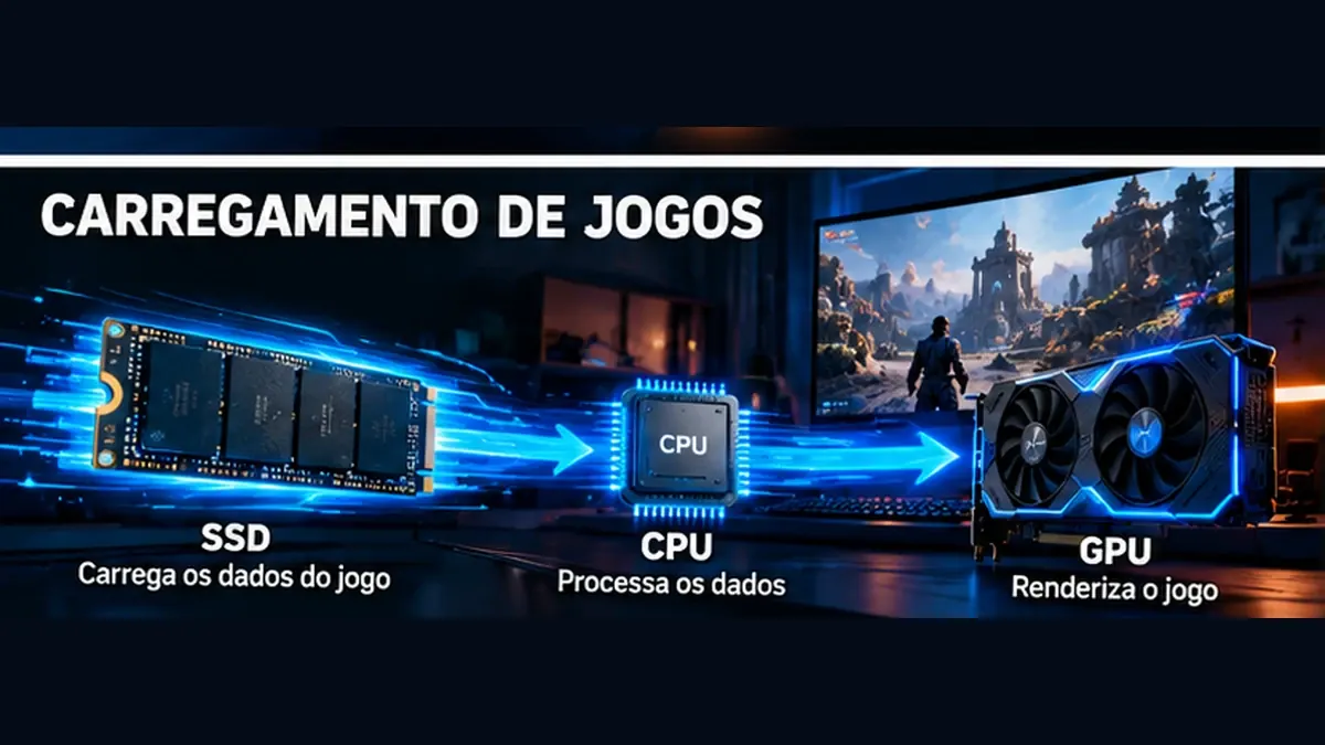 SSD NVMe carregando dados de jogo para CPU e GPU