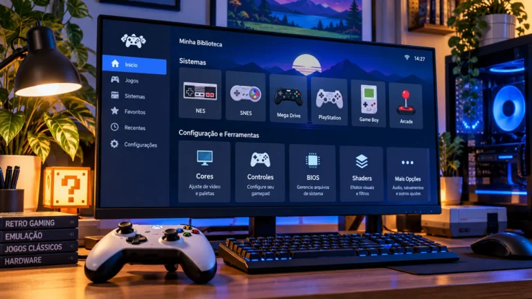 Como configurar o RetroArch no Windows 11 com biblioteca de games retrô, controles, BIOS e shaders