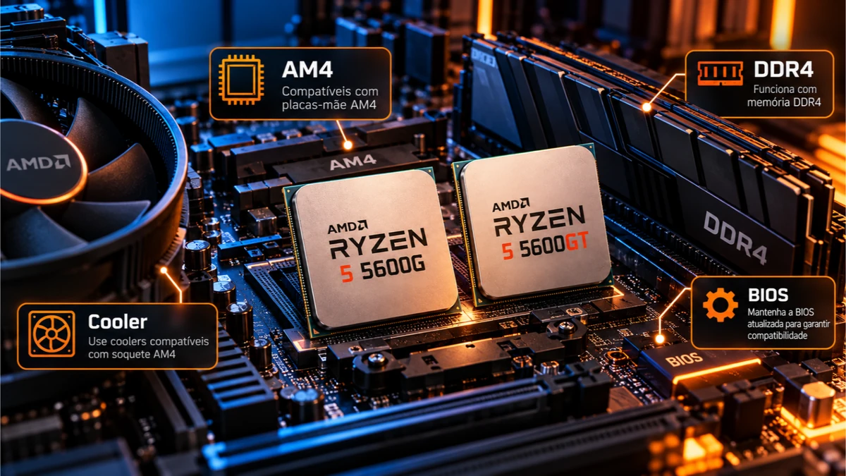 Ryzen 5 5600G e Ryzen 5 5600GT com placa-mãe AM4, memória DDR4 e verificação de BIOS