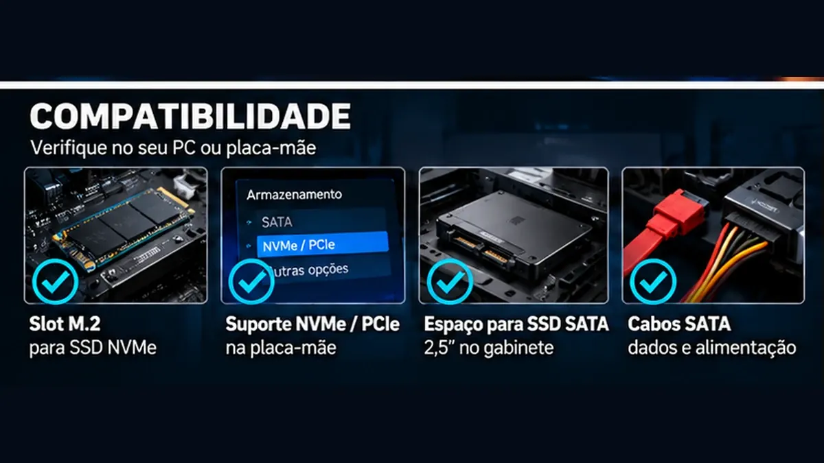 Checklist de compatibilidade para SSD NVMe M.2 e SSD SATA em placa-mãe