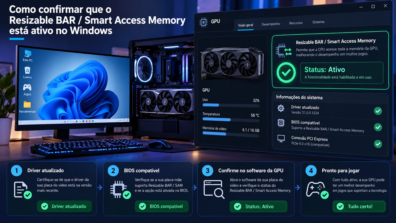 Como confirmar se Resizable BAR ou Smart Access Memory está ativo no Windows
