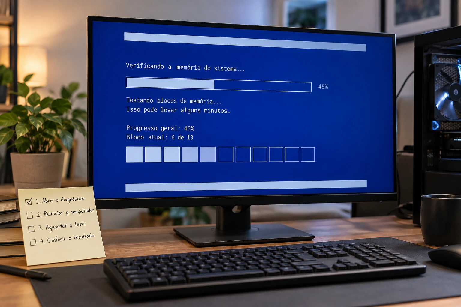 Diagnóstico de Memória do Windows verificando a memória RAM do computador