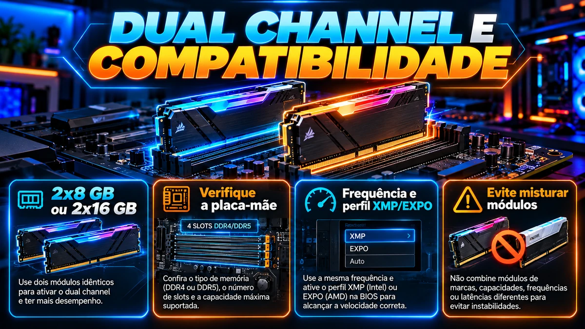 Dual channel compatibilidade de memória RAM placa-mãe frequência XMP EXPO e módulos