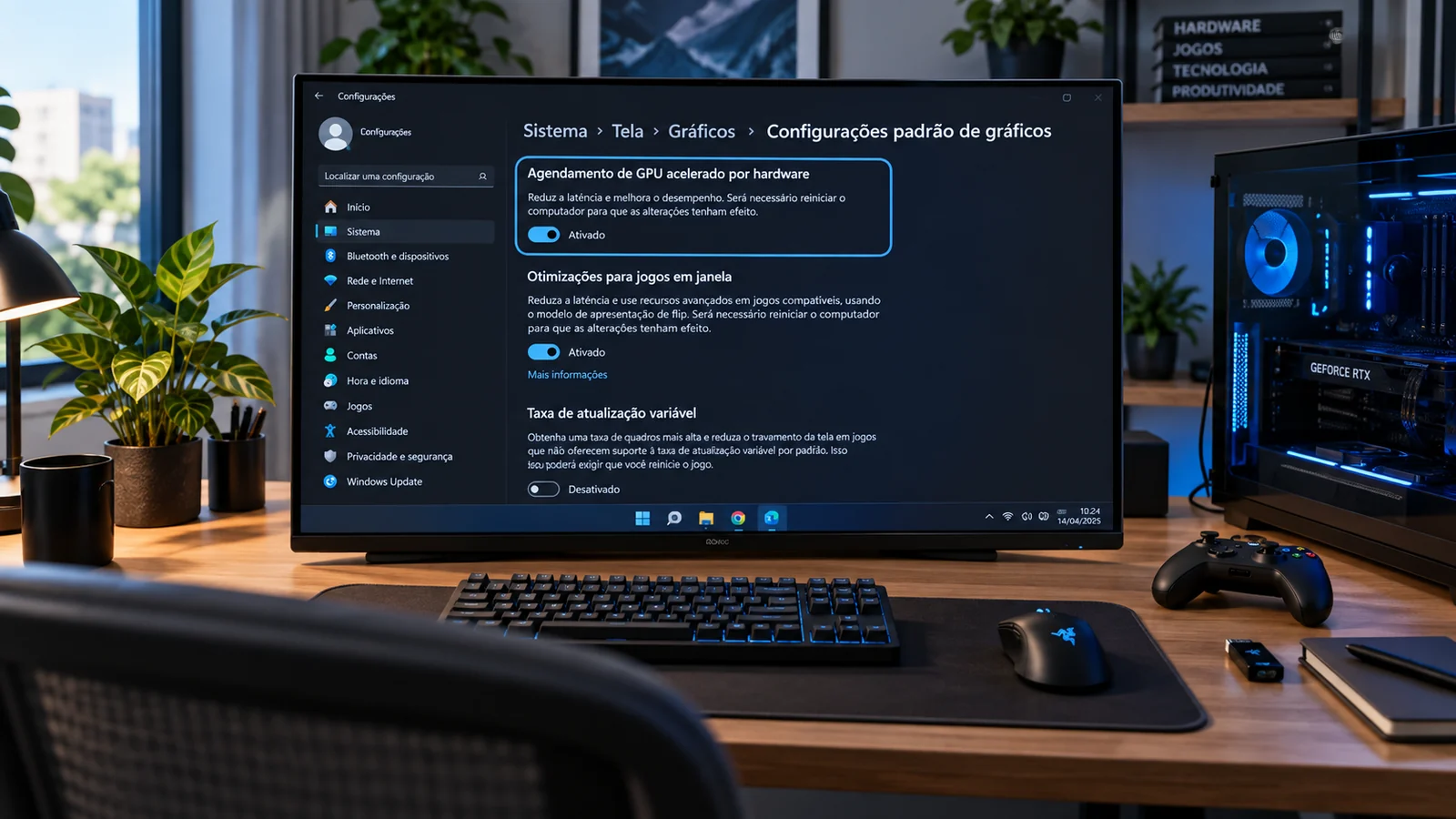 Tela de configurações gráficas do Windows 11 com o agendamento de GPU ativado