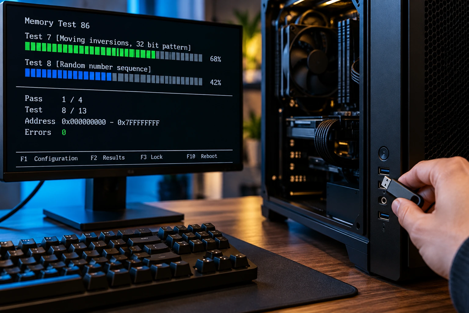 MemTest86 executando teste de memória RAM a partir de um pendrive inicializável