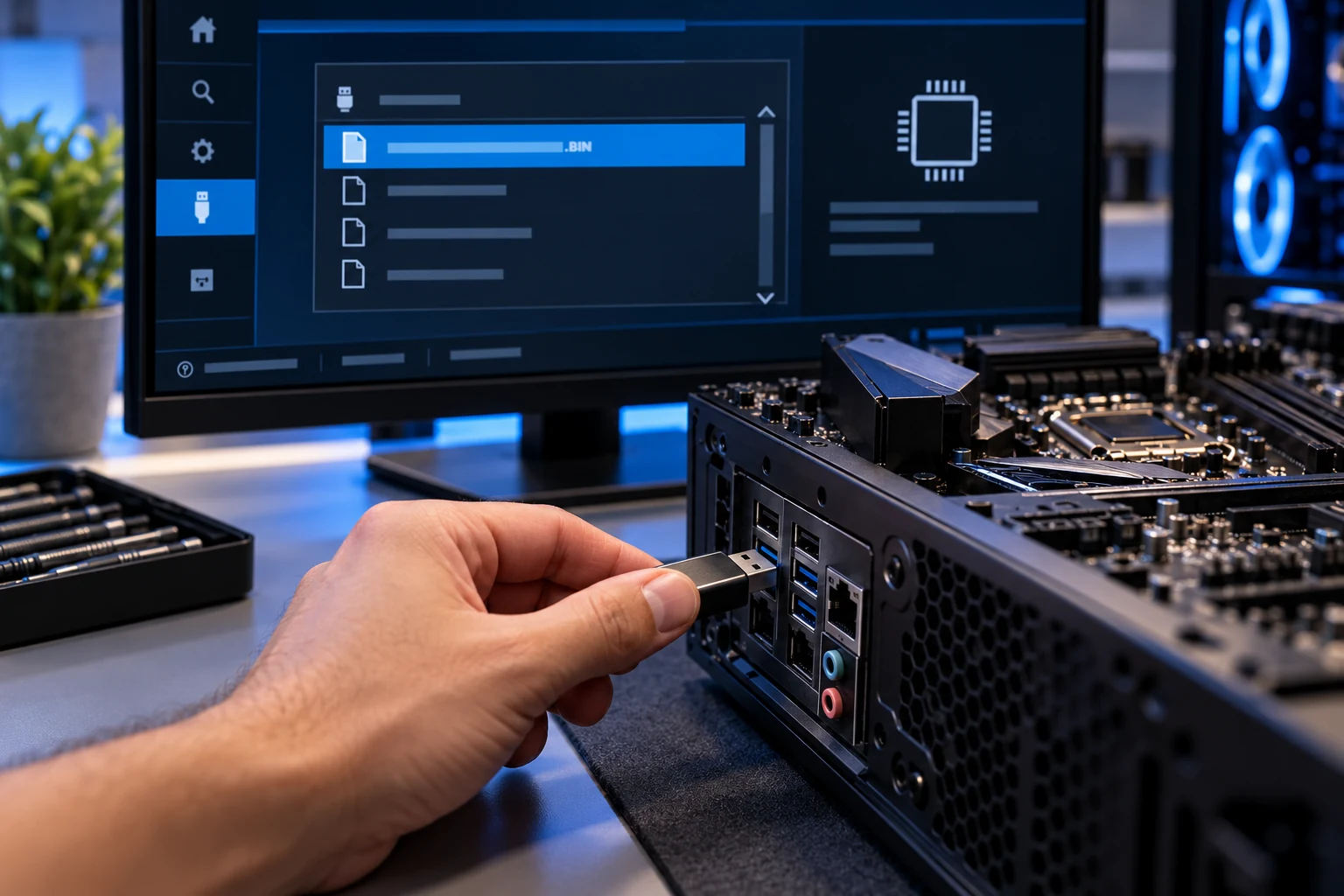 Preparação do pendrive e seleção do arquivo para atualizar a BIOS