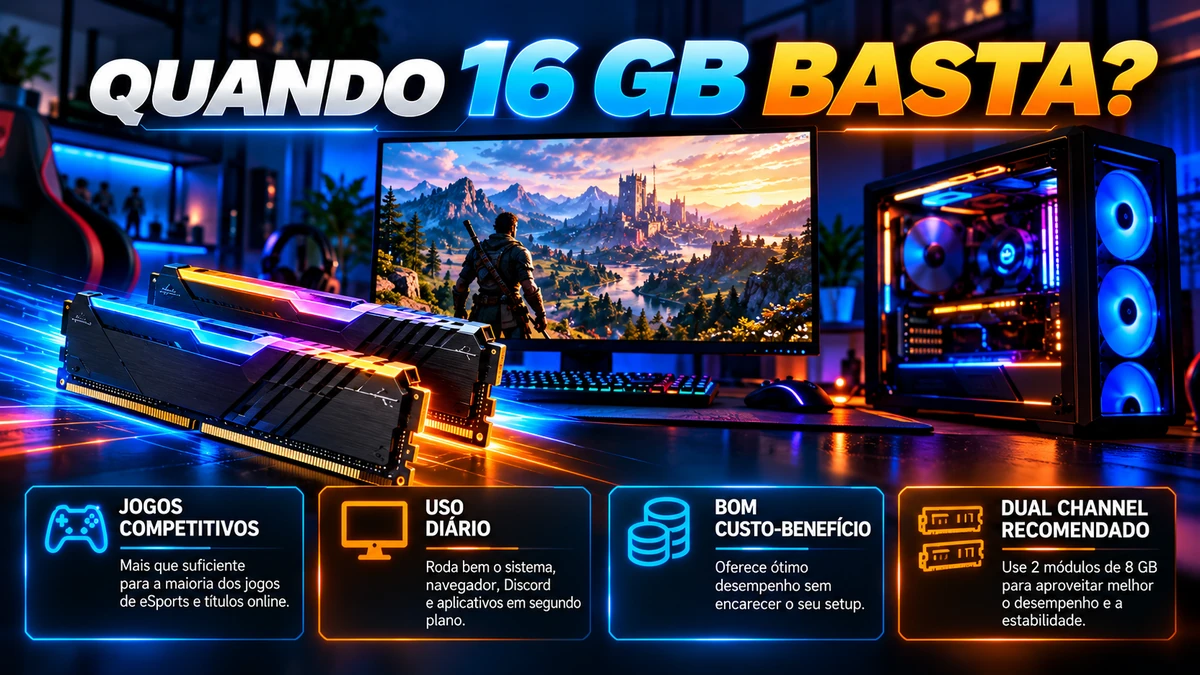 Quando 16 GB de RAM bastam para jogos competitivos uso diário e bom custo-benefício