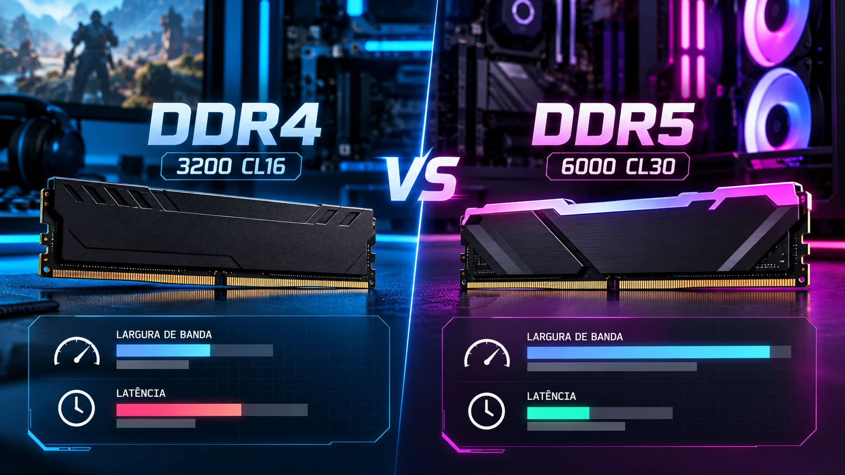 Comparação entre memória RAM DDR4 3200 CL16 e DDR5 6000 CL30