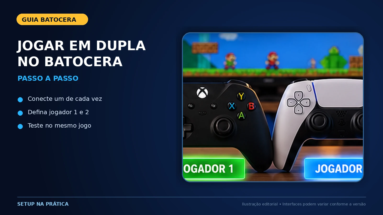 Dois controles sem fio configurados como jogador um e jogador dois no Batocera