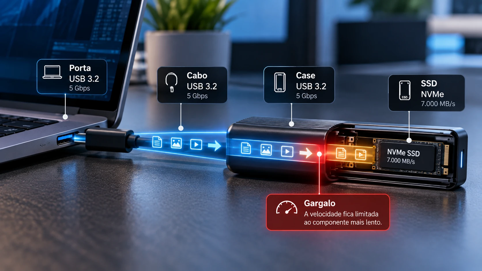 Gargalo de velocidade entre porta USB, cabo, case e SSD NVMe
