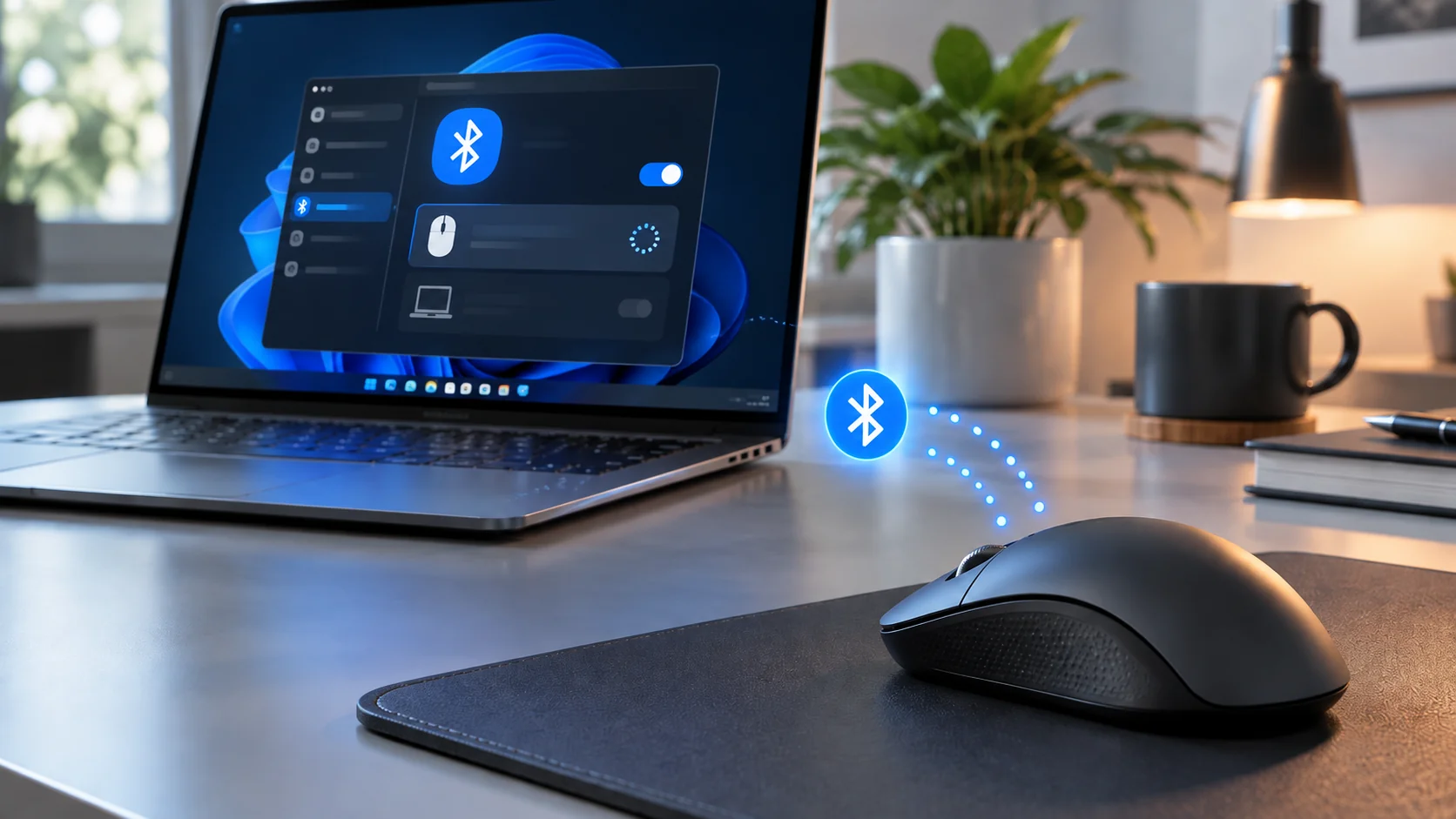 Tela ilustrativa de configurações Bluetooth do Windows 11 ao emparelhar um mouse sem fio