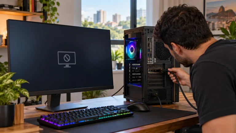 PC ligado sem imagem no monitor durante diagnóstico da saída de vídeo