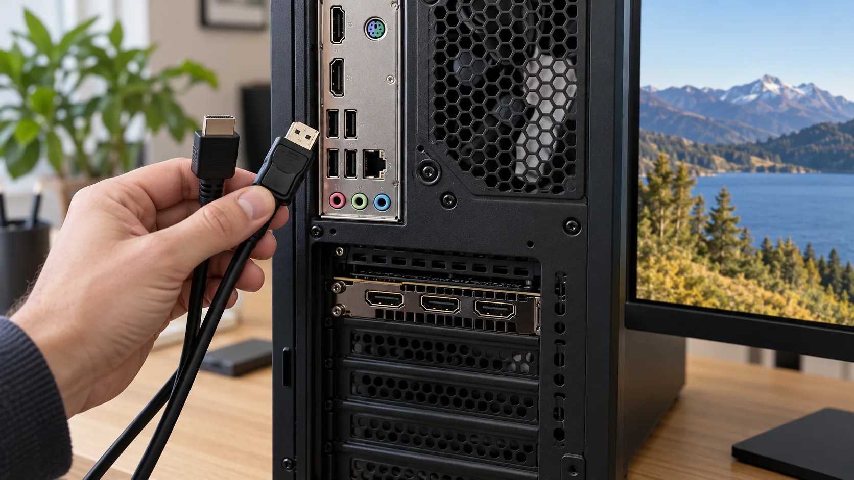 PC liga, mas não dá vídeo: confira cabos HDMI e DisplayPort nas saídas da placa-mãe e da placa de vídeo