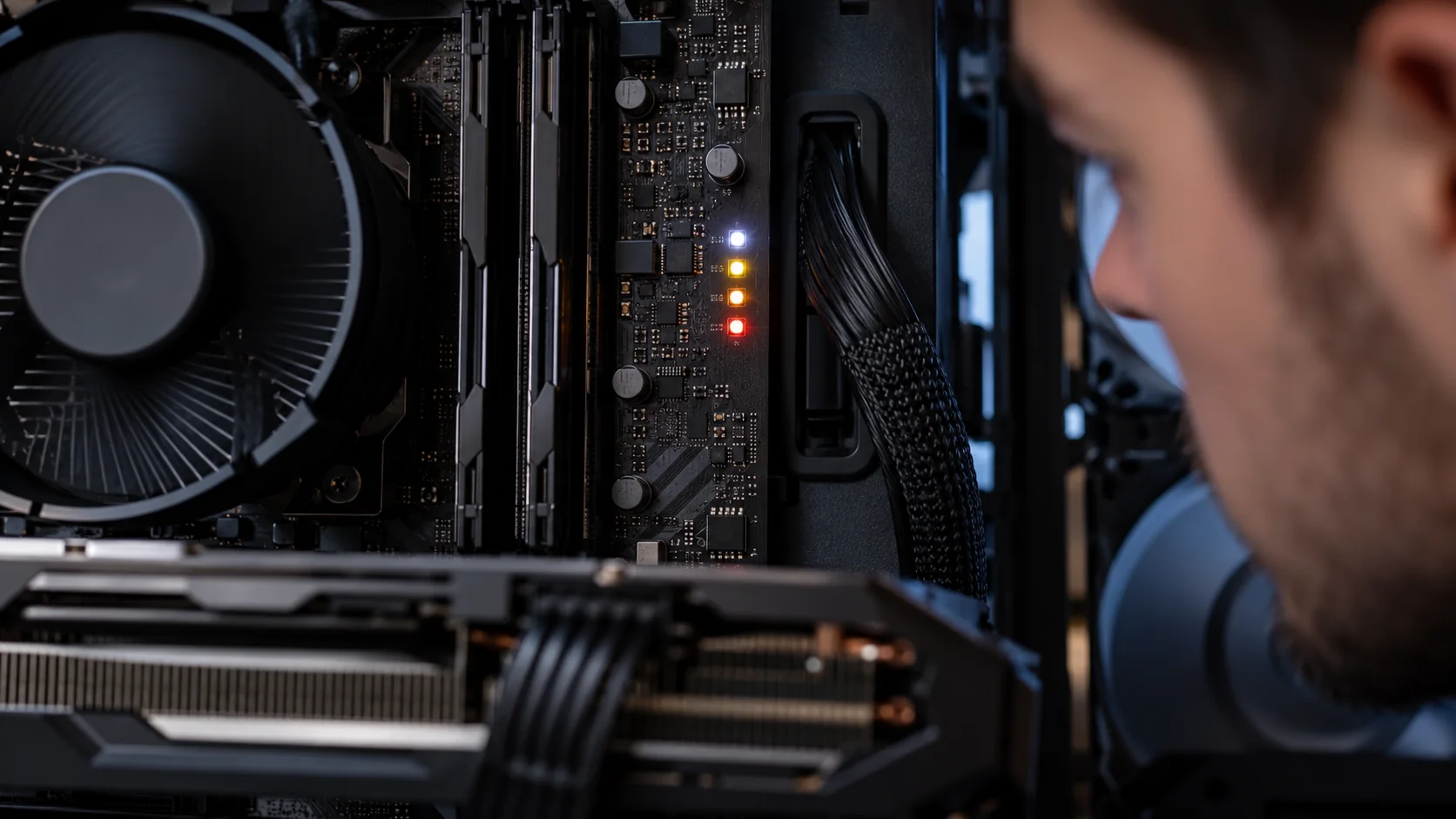Indicadores luminosos de diagnóstico em placa-mãe de computador