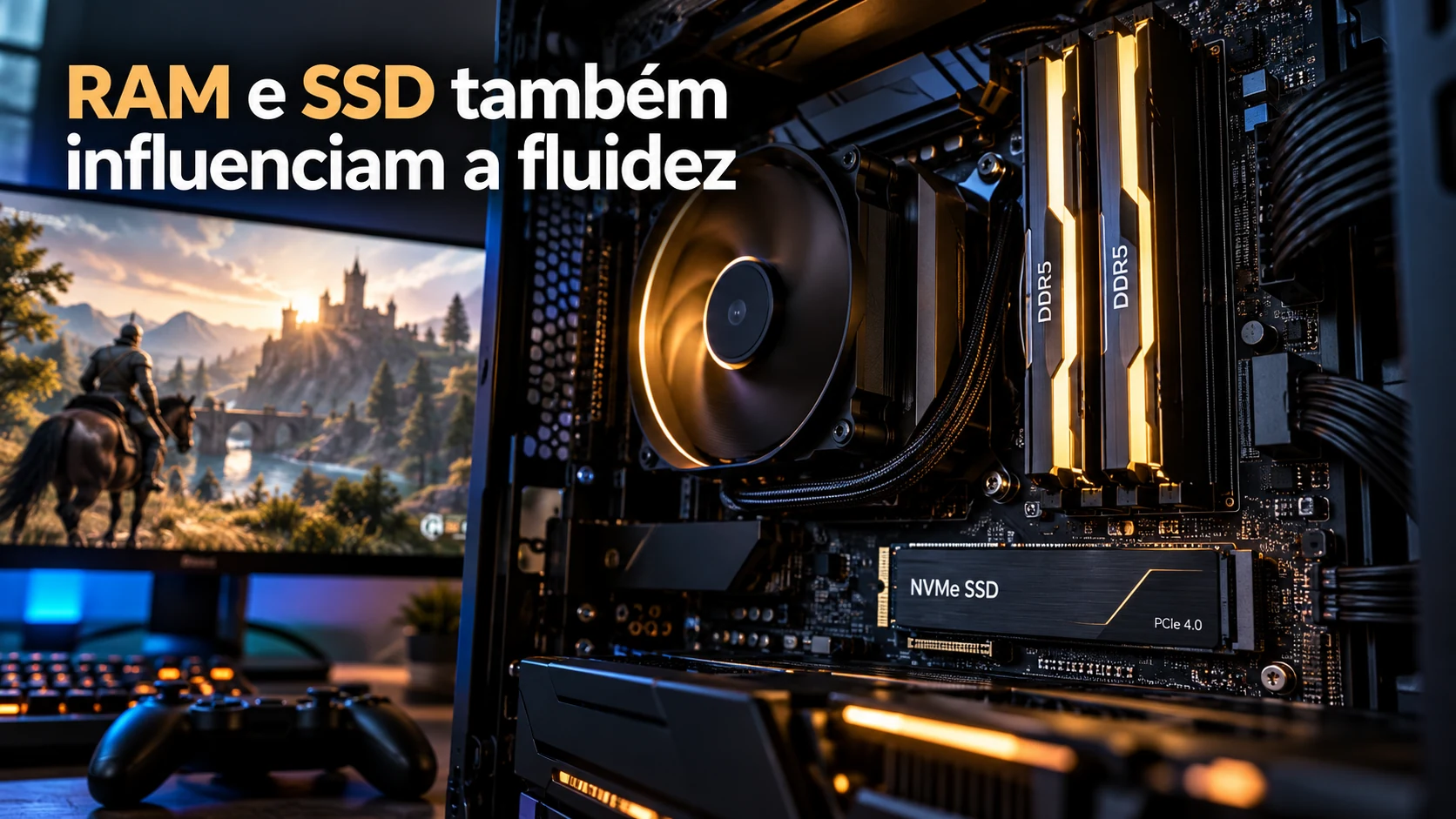 Memória RAM e SSD NVMe influenciando a fluidez e o stuttering em jogos