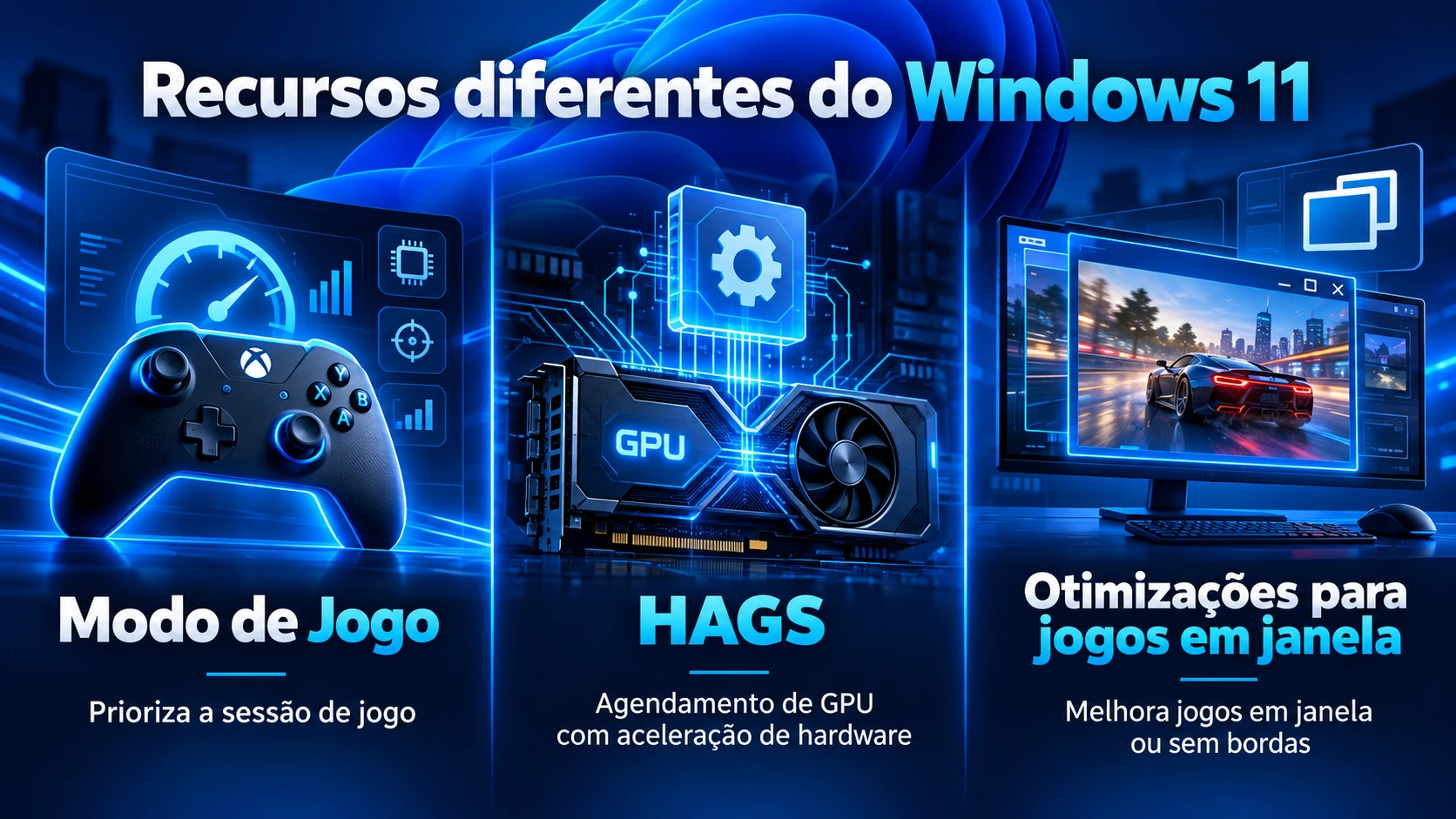 Comparação em português entre Modo de Jogo, HAGS e otimizações para jogos em janela no Windows 11