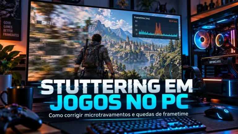 Stuttering em jogos no PC com gráfico de frametime e setup gamer