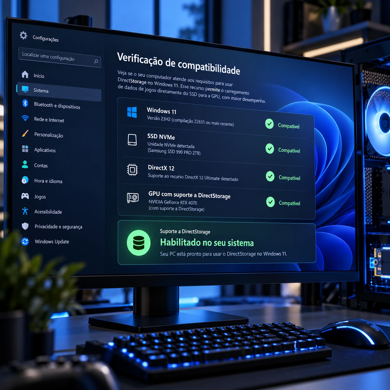 Verificação de compatibilidade com DirectStorage no Windows 11
